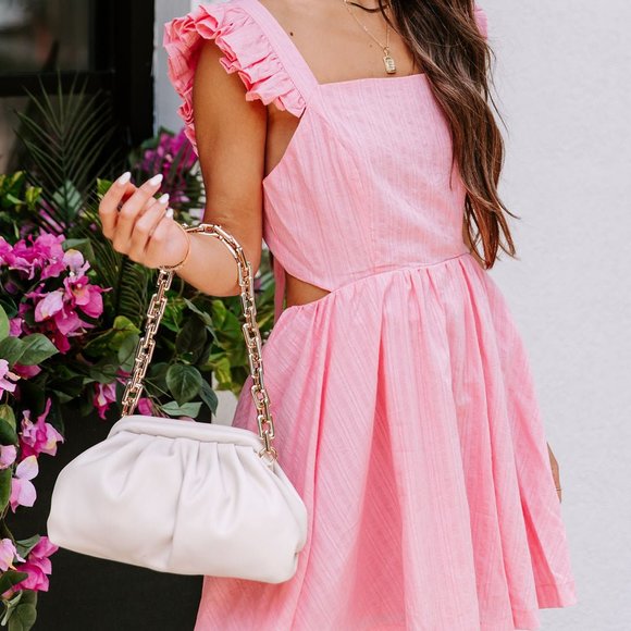 VERNA COTTON RUFFLE BABYDOLL DRESS - PINK - Picture 5 of 9